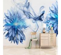 Three Dimensional Simple Blue Flower Smoke Modern 3D Wallpaper Premium Textured Silk Neutral Tones Material Ideal for Living Room Bedroom-430cm×300cm