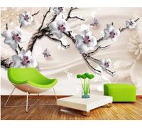 Three Dimensional Tree Branches White Flowers Butterflies Modern 3D Wallpaper Premium Textured Silk Neutral Tones Material Ideal for Living Room Bedroom-250cm×170cm
