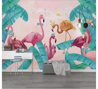 Three Dimensional Tropical Banana Leaves Pink Flamingo 3D Wallpaper Easy Install Feature Office Living Room Sofa Bedroom TV Background Wall Decoration-250cm×170cm