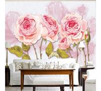 Three Dimensional Warm Beautiful Green Leaves Pink Roses 3D Wallpaper Silky Texture Home Study Office Grey Dining Room Sofa Bedroom Living Room TV Backdrop-430cm×300cm