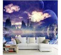Three Dimensional Warm Purple Moon Peaks White Clouds 3D Wallpaper Silky Texture Home Study Office Grey Dining Room Sofa Bedroom Living Room TV Backdrop-400cm×280cm