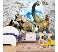 Three Dimensional White Brick Wall Dinosaur Mountain Peaks 3D Wallpaper Textured Silk Easy Install Living Room Sofa Bedroom Dining Room Home Decoration Wall-250cm×170cm