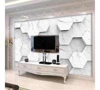 Three Dimensional White Geometric Hexagonal Faux Marble 3D Wallpaper Textured Silk Easy Install Living Room Sofa Bedroom Dining Room Home Decoration Wall-200cm×140cm