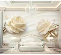 Three Dimensional White Roses Butterflies Reflections 3D Wallpaper Easy Install Feature Office Living Room Sofa Bedroom TV Background Wall Decoration-430cm×300cm