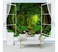 Three Dimensional Windows Green Jungle Stream 3D Wallpaper Luxury Home Dining Decor Paste Sofa Living Room The Wall for Bedroom Mural-200cm×140cm