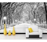 Three Dimensional Winter Forest Road Snow Scene 3D Wallpaper Easy Install Feature Office Living Room Sofa Bedroom TV Background Wall Decoration-430cm×300cm