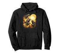Three dinosaurs Howling At The Moon yellow tie dye T-Rex Pullover Hoodie