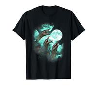 Three Dinosaurs T-Rex Howling at The Moon tie dye Green T-Shirt