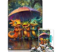 Three Dinosaurs Under Umbrella 1000 Piece Jigsaw Puzzle for Adults Teens,Educational Games Home Decoration Deal As Gifts for The Whole Family 38x26cm