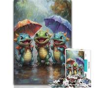 Three Dinosaurs Under Umbrella 1000 Piece Jigsaw Puzzles for Teenagers,Educational Games Home Decoration Suitable for Desktop Decoration 38x26cm