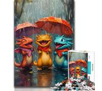 Three Dinosaurs Under Umbrella Jigsaw Puzzles for Adults 1000 Piece Puzzle,Challenging To Complete But Fun And Humorous Educational Game for Birthday 50x75cm