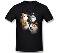 Three Doge Moon Shiba Inu T Shirt for Male Soft Homme Tee Shirt Crewneck Faddish Harajuku Streetwear Black L