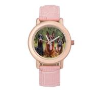 Three Dogs Black Doberman Pinscher Women's Wrist Watch Easy Reader with Leather Strap Analog Display Wonderful Ladies Gifts