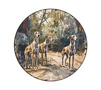 Three Dogs Forest Path Sunlight Round Tin Sign Vintage Style Metal Sign Home Bar Garden Wall Plaque Decor Metal Poster 8x8 Inch