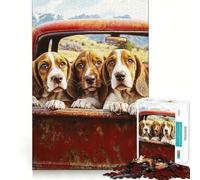 Three Dogs in A Truck Bed Jigsaw Puzzles 1000 Piece for Teenagers Improve Memory Relaxing Fun Sharp Edge Unique Gift (38x26cm)