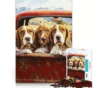 Three Dogs in A Truck Bed Jigsaw Puzzles 1000 Pieces for Adults Memory Boost Warm Time Image Assembly Fine Art Piece (38x52cm)