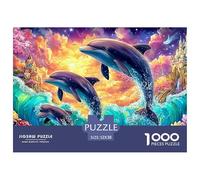 Three Dolphins, Castles And Flowers in Waves 1000 Piece Jigsaw Puzzle Dolphin for Boys, Girls, Men & Women 52x38cm/1000pcs