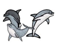 Three Dolphins - Greyish with White - Embroidered Iron On Or Sew On Pa