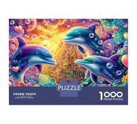Three Dolphins near A Golden Ship 1000-Piece Jigsaw Puzzle Playful Dolphin Brain Training Game for Adults & Kids 70x50cm/1000pcs