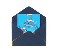 Three Dolphins Pearlescent Paper Exquisite Greeting Card â€“ Premium Folding Design With Gold Piping, The Perfect Choice For Holiday, Birthday, And Wedding Wishes.