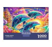 Three Dolphins Under Rainbow And Castles 1000-Piece Jigsaw Puzzle Playful Dolphin Challenging & Educational for All Ages 52x38cm/1000pcs