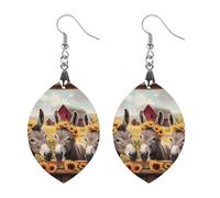 Three Donkeys with Sunflowers Women's Wooden Earring Apricot Shaped Dangle Earrings Pendant Jewelry