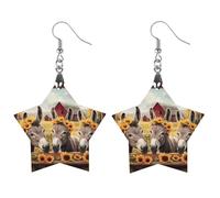 Three Donkeys with Sunflowers Women's Wooden Earring Star Dangle Earrings Pendant Jewelry