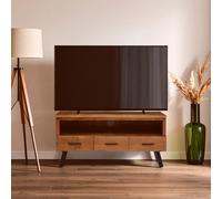 Three-Drawer Acacia Media Unit, Natural Acacia Wood TV Cabinet with Open Shelf & Drawers, Industrial Black Interiors by Premier Natural One Size