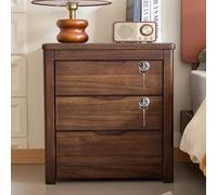 Three-drawer Nightstand, Dark Walnut Nightstand, Thickened Construction, Sturdy and Durable, Exquisite Wood Grain, Suitable for Living Rooms and Bedrooms(41cm/16.1in,Double lock)