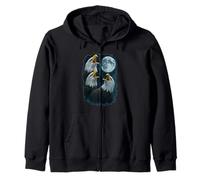 Three Eagles Howling At The Moon 3 Eagle Moon Zip Hoodie