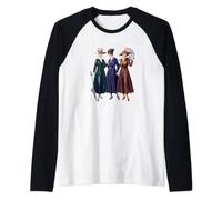 Three Elegant Edwardian Ladies In Colorful Dresses Raglan Baseball Tee
