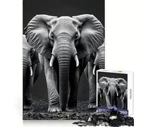 Three Elephants in Black And White 1000 Piece Jigsaw Puzzles for Adults Jigsaw Mental Toy Soothing Fun Premium Cut Birthday Gift (38x26cm)