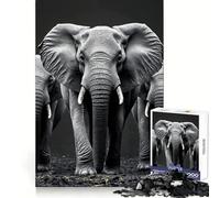 Three Elephants in Black And White 1000 Piece Jigsaws for Teenagers Puzzle Brain Workout Toy Calm Escape Art Assembly Thoughtful Gift (38x52cm)