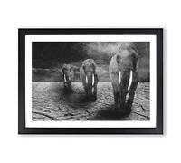 Three Elephants Painting Framed Print | A2 Black Framed Wall Art | Ready to Hang | Modern Animal Picture | Living Room Bedroom Lounge Office