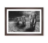 Three Elephants Painting Framed Print | A2 Walnut Framed Wall Art | Ready to Hang | Modern Animal Picture | Living Room Bedroom Lounge Office