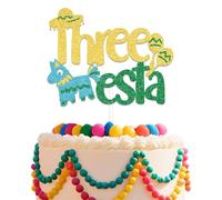 Three Esta Cake Topper Mexican Third Birthday Party Decoration Fiesta Theme 3rd Birthday Party Decorations Child 3 Years Old Party Supplies Gold Green Glitter