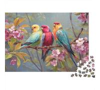 Three Exotic Birds Perched on The Cherry Blossom Branches Rätsel Für Erwachsene || Familienspaß-Puzzles 1000pcs (75x50cm) Erwachsene