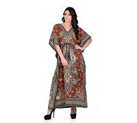THREE EYE STORE Women's Kaftan Dress Beach Cover Up Night Gown Plus Size Loose Kimono Maxi Dressess Ladies Nightdress Tunic (Orange), Orange, One size