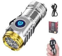 Three-Eyed Monster Mini Flash Super Power Flashlight,Rechargeable LED Flashlights High Lumens,Pocket Flashlight,Slim Portable Pocket Compact Torch for Party/Camping/Emergency/Hunting (Silver)