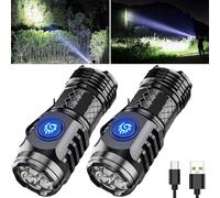 Three Eyed Monster Mini Flash Super Power Flashlight, Rechargeable Pocket LED Torch, Waterproof High Lumen EDC Flashlight for Outdoor and Emergency Use (Black 2pcs)