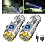 Three Eyed Monster Mini Flash Super Power Flashlight, Rechargeable Pocket LED Torch, Waterproof High Lumen EDC Flashlight for Outdoor and Emergency Use (Silver 2pcs)