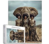 Three Fashionable African Women 1000 Piece Jigsaw Puzzles for Adults Elephant Background Art Jigsaw Puzzle Colorful DIY Puzzles for Home Decoration Gifts Family Puzzle Perfect for Game Nights 50×70cm