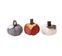 Three faux crochet pumpkins designed for autumn home decor, suitable for Thanksgiving centerpieces and Halloween party accents made with long lasting polyester