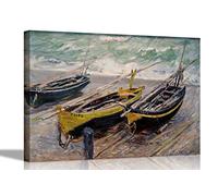 Three Fishing Boats By Claude Monet Canvas Pictures Framed Prints Wall Art Home Office Work Framed Hanging Artwork 30 x 20cm (12 x 8 inches)