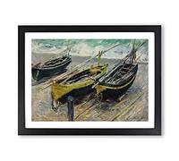Three Fishing Boats By Claude Monet Classic Painting Framed Wall Art Print, Ready to Hang Picture for Living Room Bedroom Home Office Décor, Black A4 (34 x 25 cm)