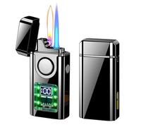 Three-Flame Lighter, Multiple Ignition Methods, LED Display, Transparent Air Window, Refillable with Butane Gas