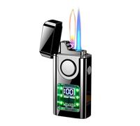 Three-Flame Lighter with Multiple Ignition Methods, Transparent Air Window, Refillable Butane, Ideal for Indoor & Outdoor Use, for Men