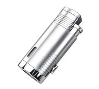 Three-Flame Windproof Lighter - Zinc alloy body with a visible transparent vent and adjustable flame; butane filling available; suitable as a gift.(C)