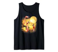 Three flamingos Howling At The Moon yellow tie dye flamingo Tank Top