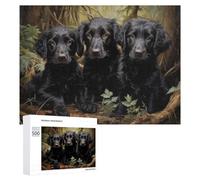Three Flat Coated Retriever Puppies Wooden Brain Teaser for Adults, 500 PCS - Winter Activity Gift, for Screen-Free Relaxation at Home